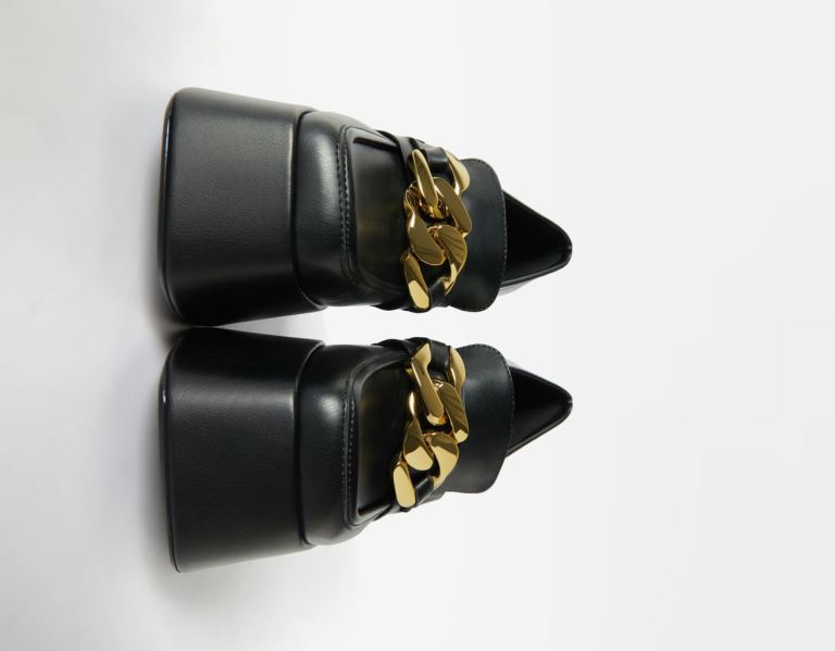 Black Women's Bershka High-heel Loafers With Chain Detail Heels | tCW3EJrAyCq