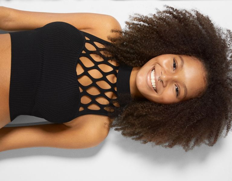 Black Women's Bershka Mesh Knit Top Knitwear | UqxIJqToa31