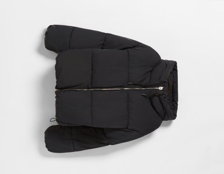 Black Women's Bershka Oversize Hooded Puffer Jackets | PsHx3W3yzjB