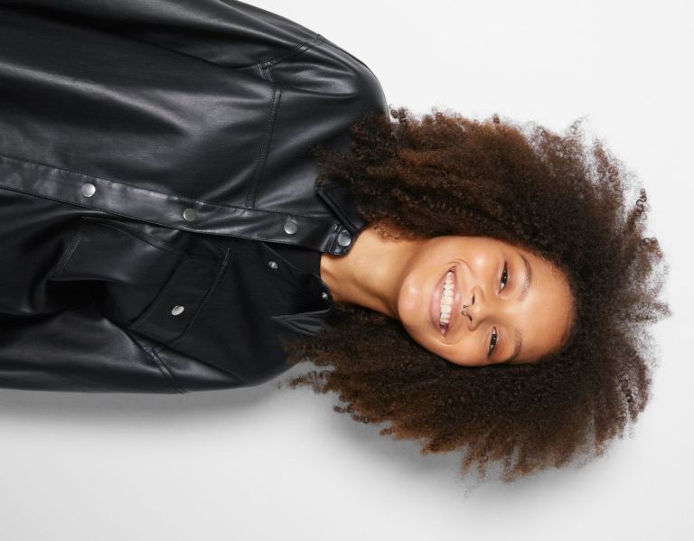 Black Women's Bershka Oversize Long Sleeve Faux Leather Shirts | ZW3zzjZJwgW