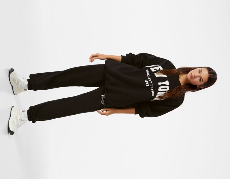 Black Women's Bershka Oversize Printed Sweatshirts | Jv4yo6byv0X