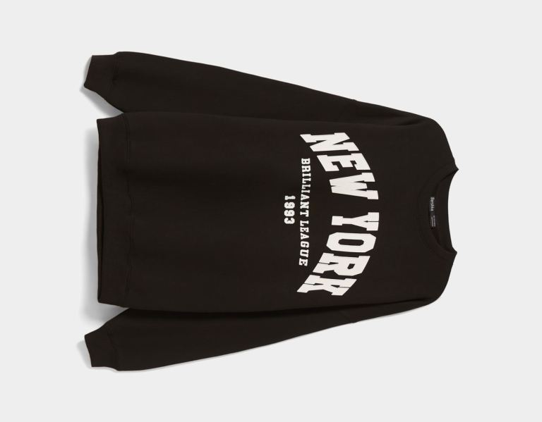 Black Women's Bershka Oversize Printed Sweatshirts | Jv4yo6byv0X