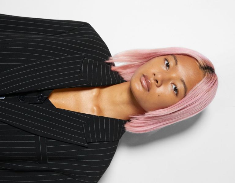 Black Women's Bershka Pinstripe Print Blazer Outerwear | r9enWmX9aTY