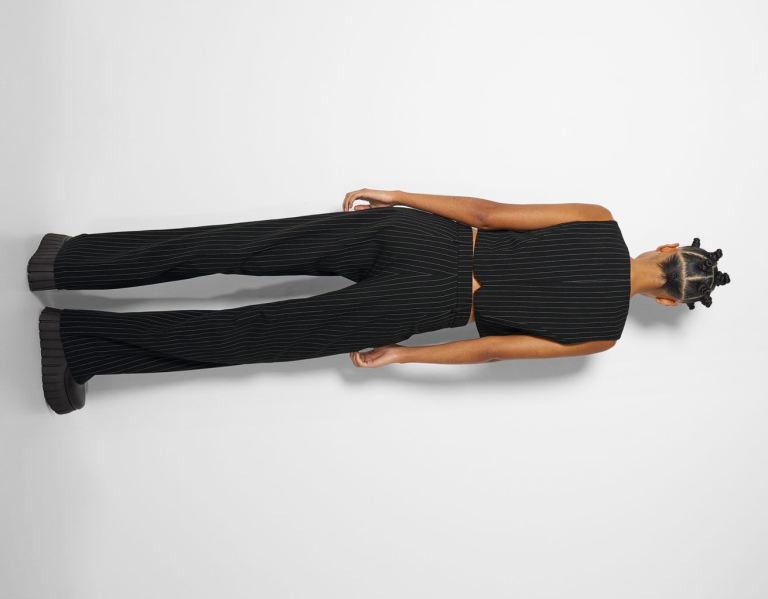 Black Women's Bershka Pinstripe Tailored Vest Suits | HZodulBNVyq