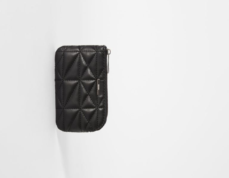 Black Women's Bershka Quilted Faux Leather Card Holder Bags | DwZ0Wkwa4PM