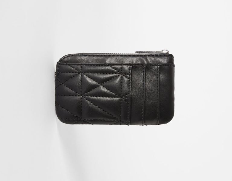 Black Women's Bershka Quilted Faux Leather Card Holder Bags | DwZ0Wkwa4PM