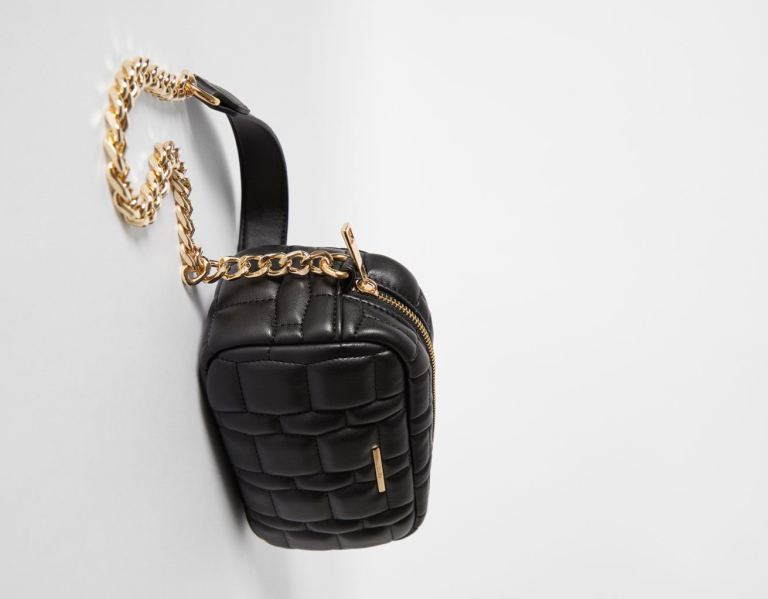 Black Women's Bershka Quilted Hand With Chain Strap Bags | 4RUYuAwy4zS