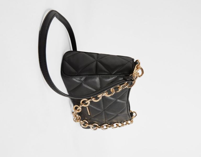 Black Women's Bershka Quilted Hand With Chunky Chain Handle Bags | JX7MErB77x9