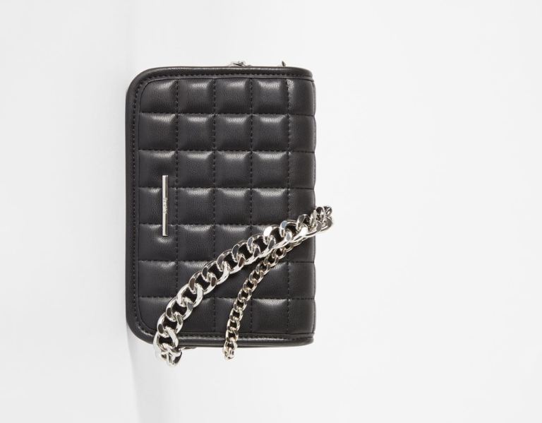 Black Women's Bershka Quilted Hand With Chain Bags | YXLLpBjo4kl