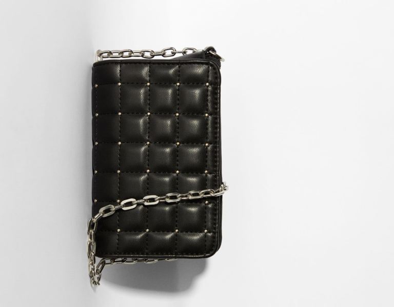 Black Women's Bershka Quilted Mini Crossbody With Studs Bags | UxmtbO4uLiQ