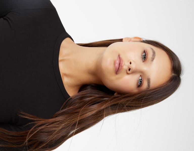 Black Women's Bershka Ribbed Long Sleeve T Shirts | dPduLgdnnL3