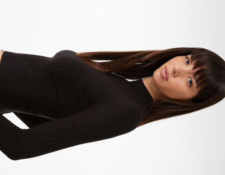 Black Women's Bershka Ribbed Mock Neck Sweater Sweaters | uNhthCPUIPk