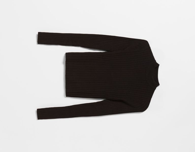 Black Women's Bershka Ribbed Mock Neck Sweater Sweaters | uNhthCPUIPk