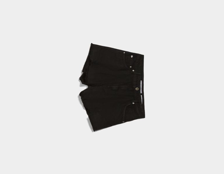 Black Women's Bershka Ripped Twill Shorts | DJ81KirQHgU