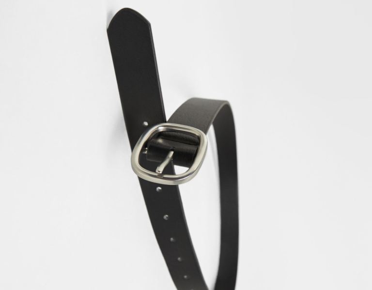 Black Women's Bershka Solid With Silver Buckle Belts | LAJWn5BV30u