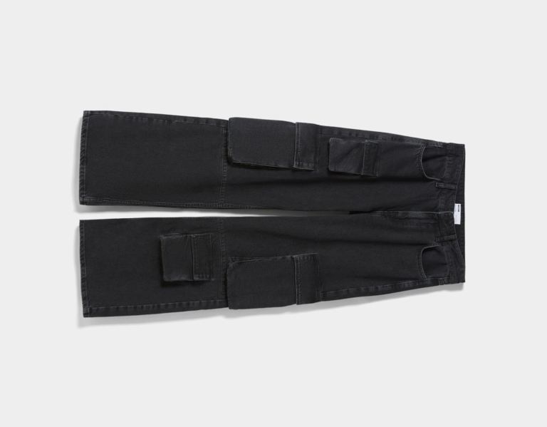 Black Women's Bershka Straight Fit Multipocket Cargo Jeans | WAftB0QRi4l