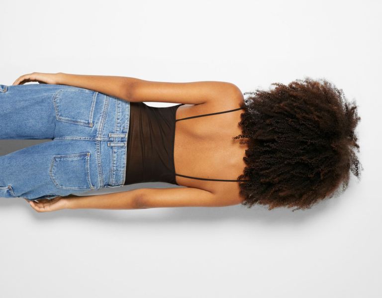 Black Women's Bershka Strappy Tulle Bodysuit | 8kHKV775Czq