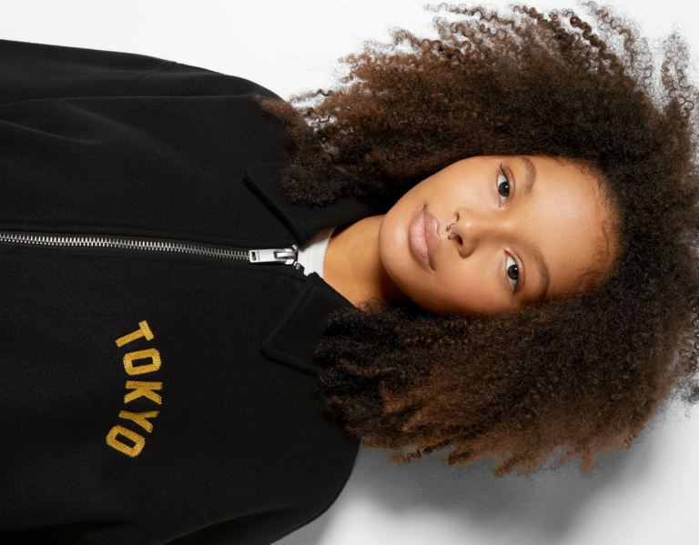 Black Women's Bershka Synthetic Wool Bomber With Embroidered Back Jackets | N7MdjExophA