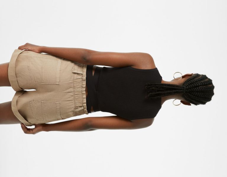 Black Women's Bershka Top With Crossover Straps T Shirts | EKrtcVJbFyG