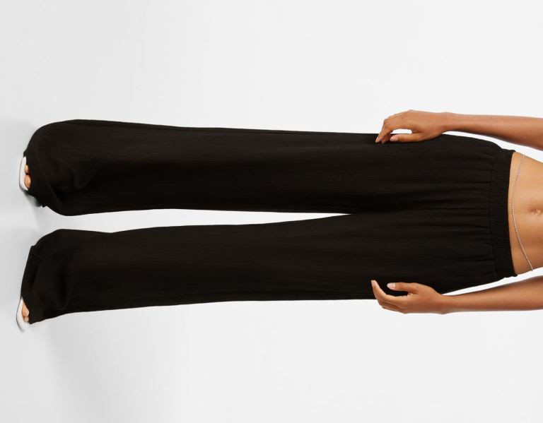 Black Women's Bershka Wide-leg Crepe Pants | NIloyyuVWOp