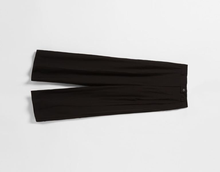 Black Women's Bershka Wide-leg Flowy With Belt Loops Pants | bypVcxejlrf