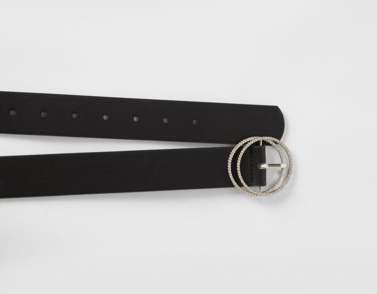 Black Women's Bershka With Rhinestone Buckle Belts | joQ4h8OMx96