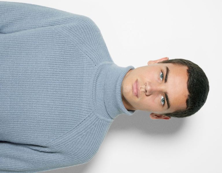 Blue Men's Bershka Chunky High Neck Sweater Sweaters | gR724QgEkEX