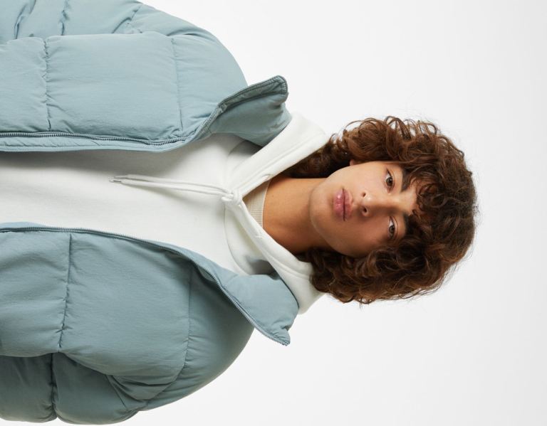 Blue Men's Bershka Oversize Puffer Jackets | cYiflPbFCla