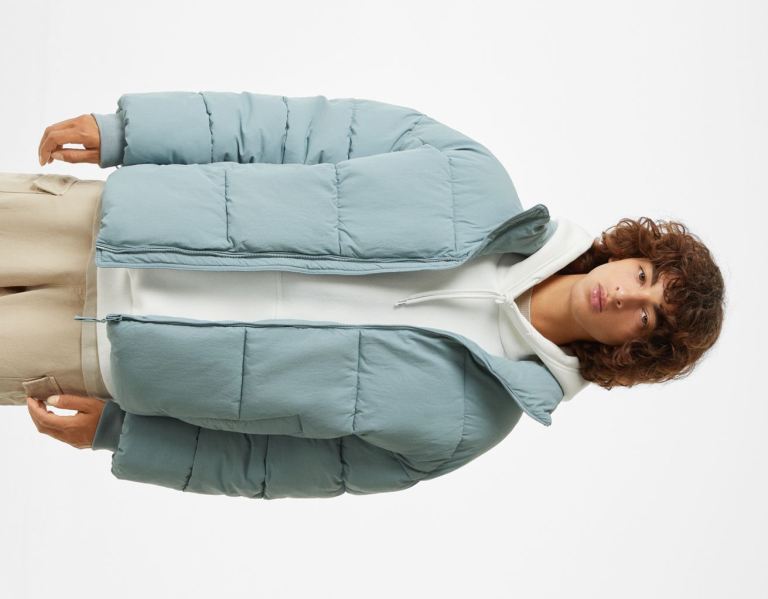 Blue Men\'s Bershka Oversize Puffer Jackets | cYiflPbFCla