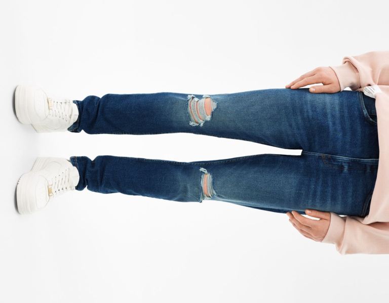 Blue Men's Bershka Ripped Carrot Fit Jeans | KDQcT9LlIbV