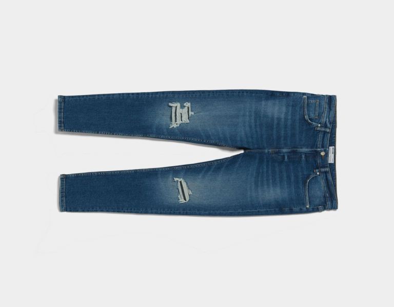 Blue Men's Bershka Ripped Carrot Fit Jeans | KDQcT9LlIbV