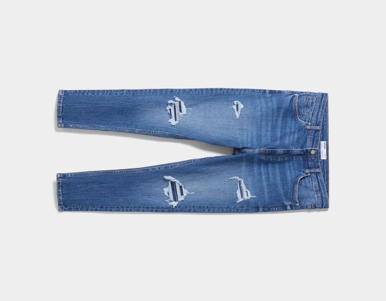 Blue Men's Bershka Ripped Carrot Fit Jeans | MIyLKFRS3eq