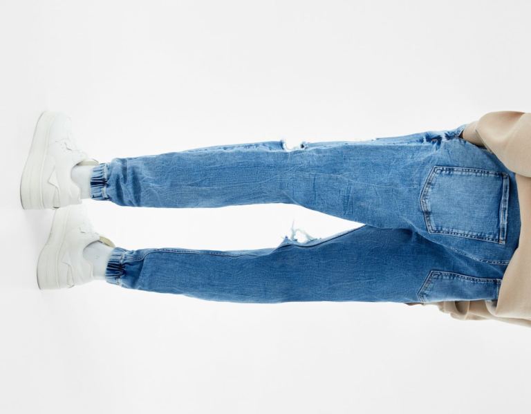 Blue Men's Bershka Ripped Jogger Jeans | lQ3Z4hPctST