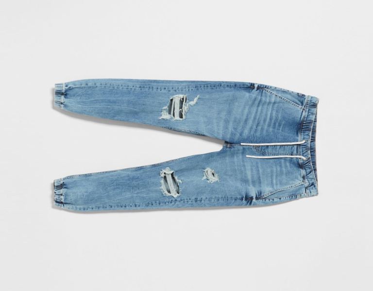 Blue Men's Bershka Ripped Jogger Jeans | lQ3Z4hPctST