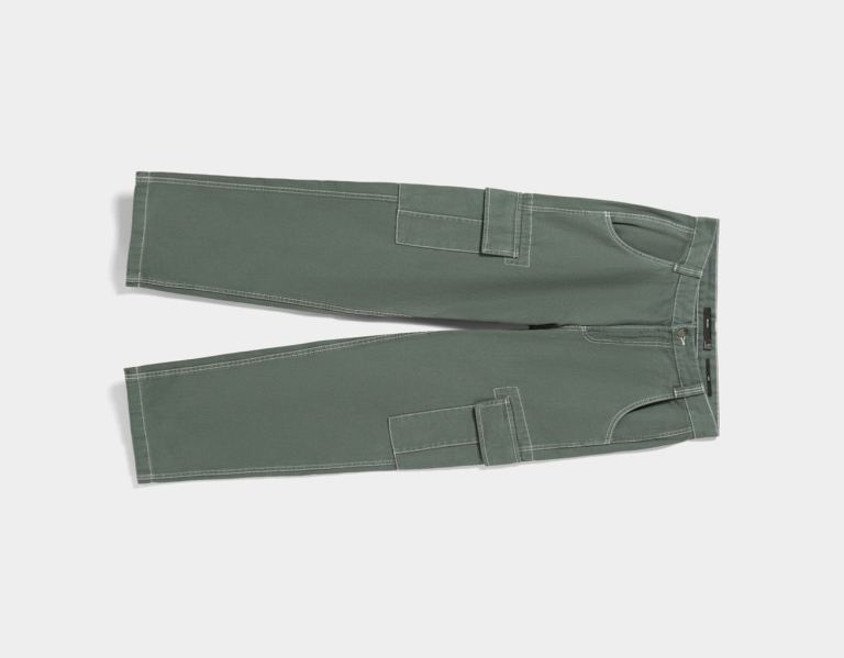 Blue Men's Bershka Wide-leg Pants With Contrasting Stitching Cargo | cjf88s7yL9K