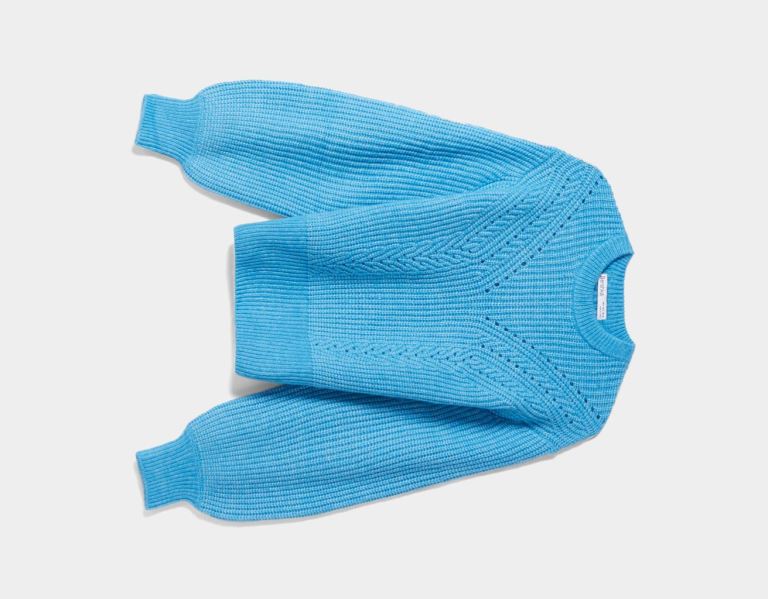 Blue Women's Bershka Crew Neck Ribbed Sweater Sweaters | jqmQfYEFc9I