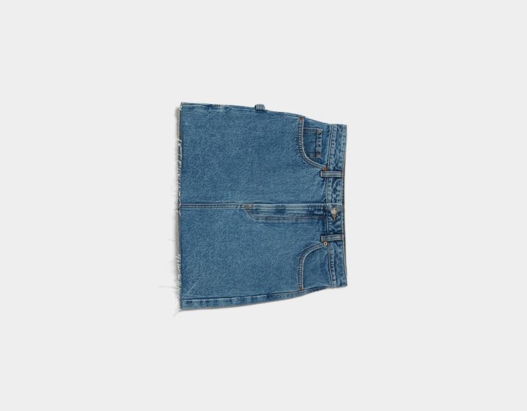 Blue Women's Bershka Denim Carpenter Mini Skirts | WSb1U9683gF