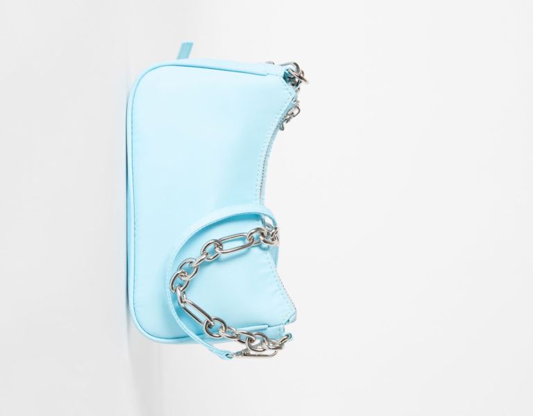 Blue Women's Bershka Faux-nylon Crossbody With Chain Strap Bags | 7tUchC2laiD