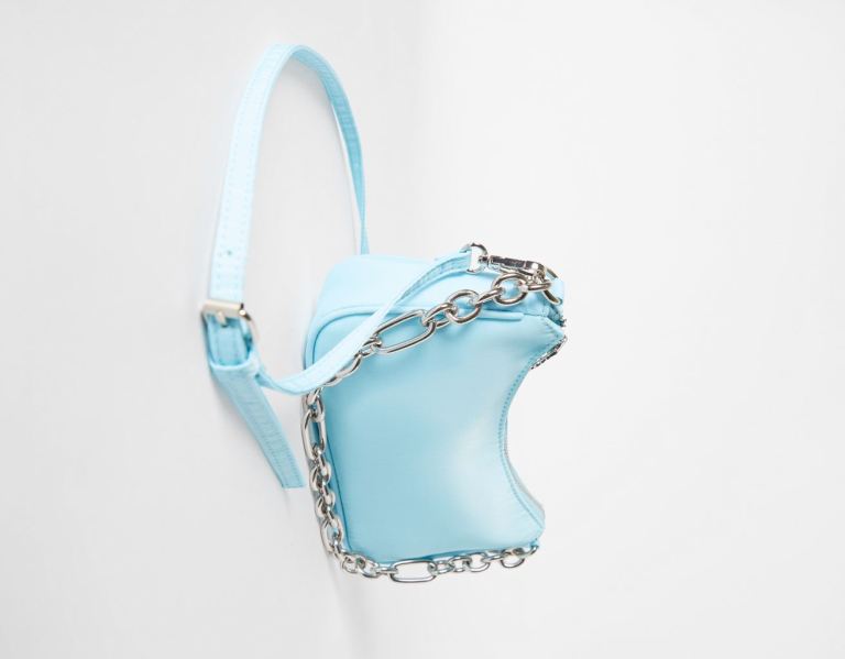 Blue Women's Bershka Faux-nylon Crossbody With Chain Strap Bags | 7tUchC2laiD