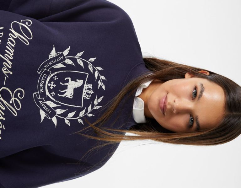 Blue Women's Bershka High Neck Embroidered Sweatshirts | I1WNUoxOhYF