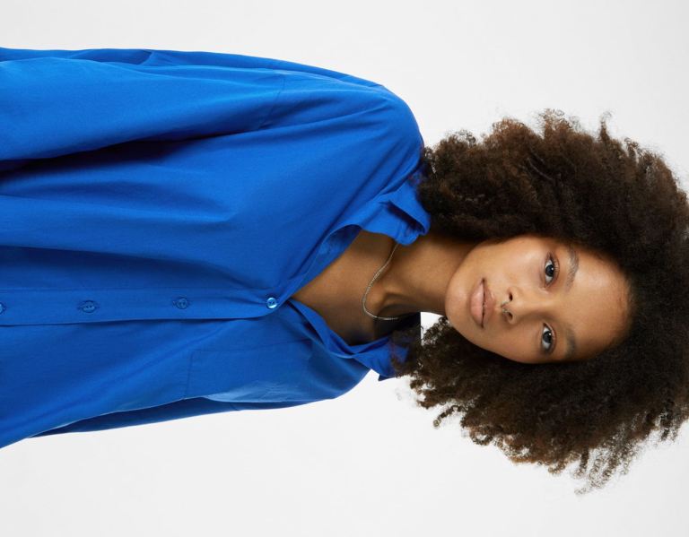 Blue Women's Bershka Long Sleeve Oversize Poplin Shirts | HrVEPyF9OTL