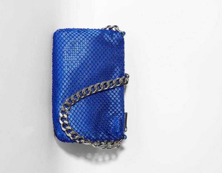 Blue Women's Bershka Mesh With Chain Strap Bags | JyTu6aGIS5P