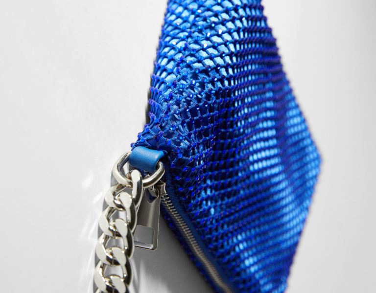 Blue Women's Bershka Mesh With Chain Strap Bags | JyTu6aGIS5P