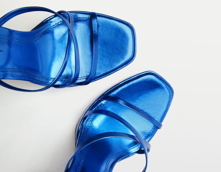 Blue Women's Bershka Metallic Heeled Platform Sandals | sygGBbwmDgh