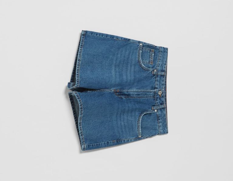 Blue Women's Bershka Mom Fit Denim Shorts | p4LwXXenLrr