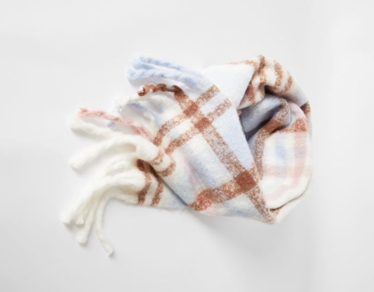 Blue Women's Bershka Plaid Scarves | HSJZwqSZIXe