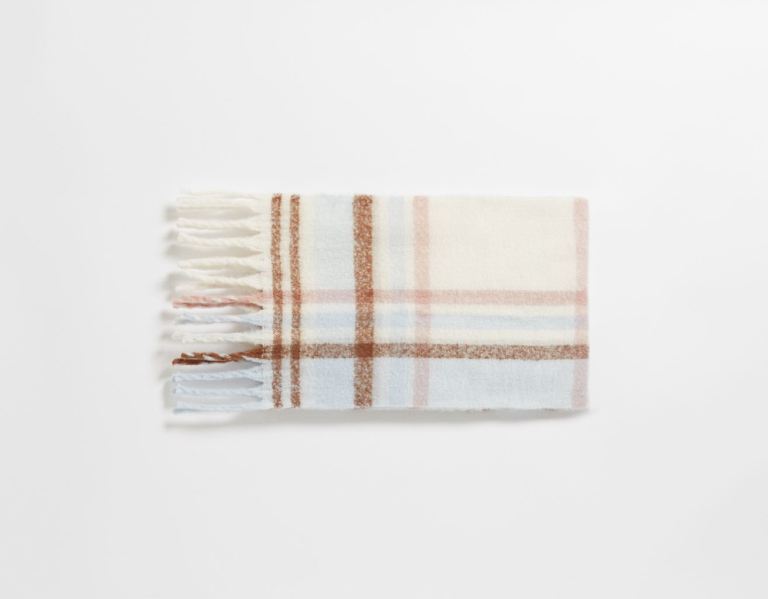 Blue Women's Bershka Plaid Scarves | HSJZwqSZIXe