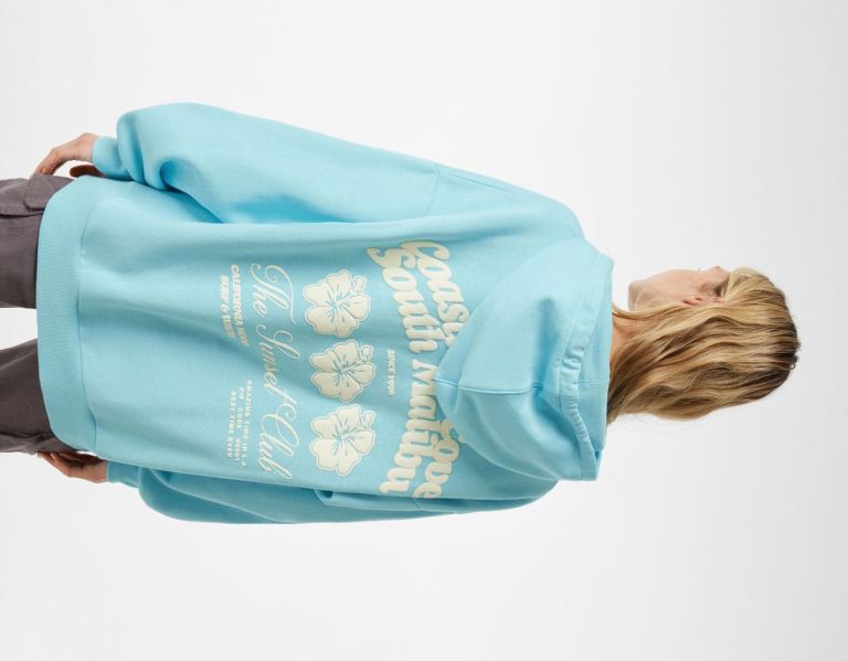 Blue Women's Bershka Printed Hoodie | P83g5Hsgktj