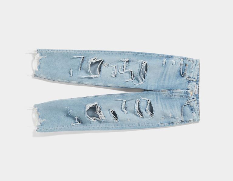 Blue Women's Bershka Ripped, Cropped, Straight-leg Jeans | zyGMcQAW3Gk