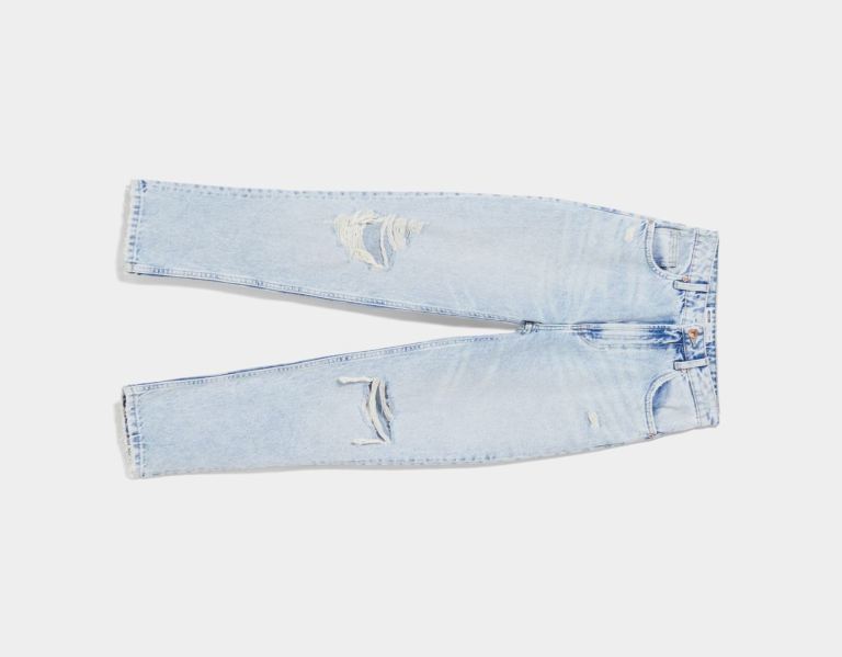 Blue Women's Bershka Ripped Mom Jeans | EAdiKPWh8L9